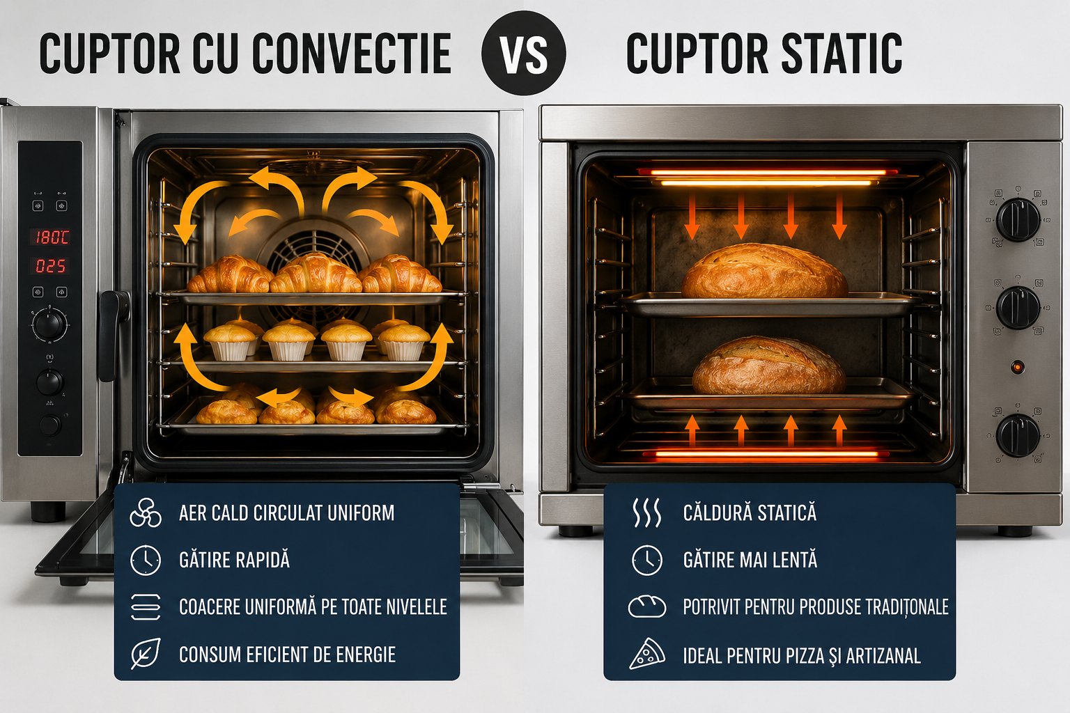 Cuptor cu convectie vs cuptor static – ce alegi pentru restaurant, patiserie sau fast food?
