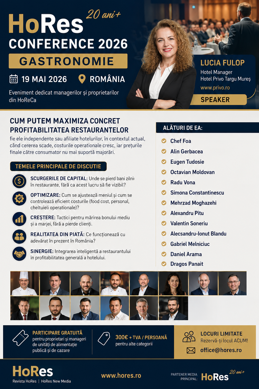 HoRes Conference 2026 Gastronomie – Profitabilitatea restaurantelor in centrul atentiei pe 19 mai 2026