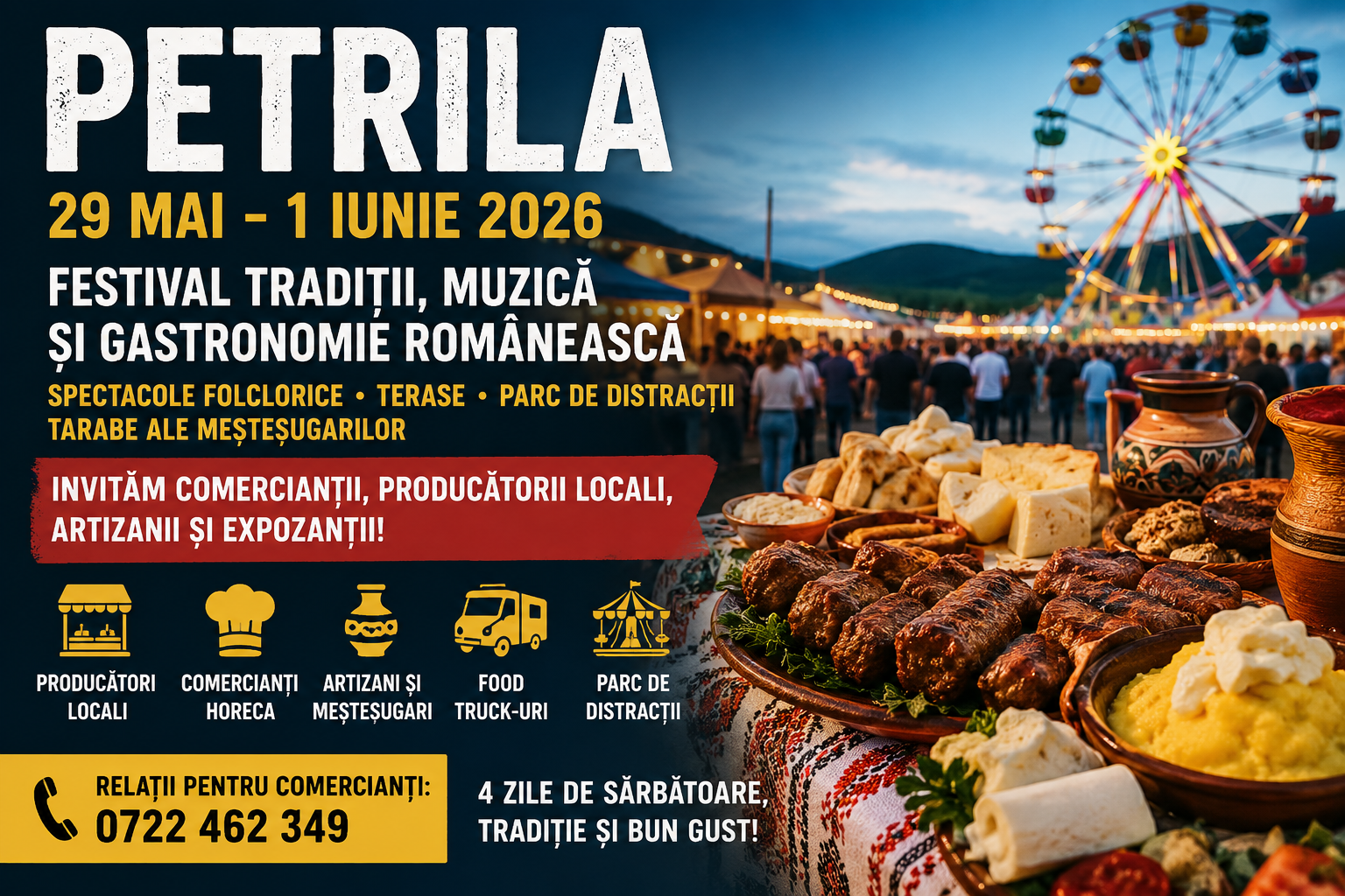 Petrila devine punctul de atractie al verii: festival cu muzica romaneasca, gastronomie traditionala si oportunitati pentru comercianti (29 mai – 1 iunie 2026)
