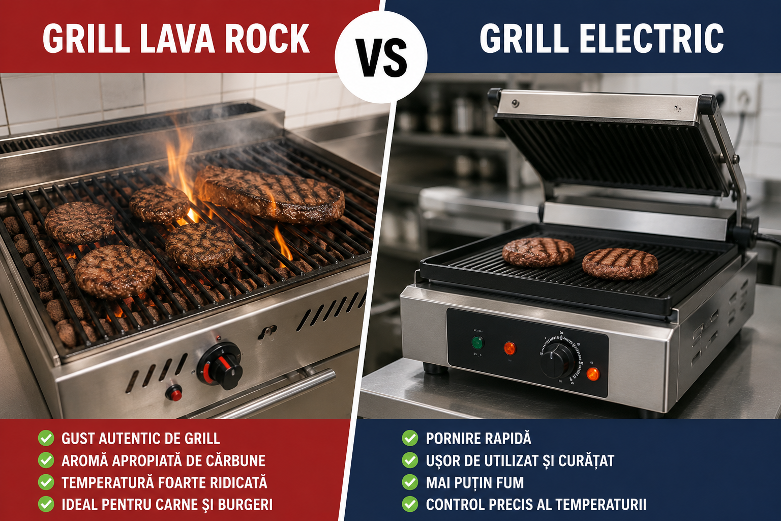 Grill Lava Rock vs Grill Electric – Ce alegi pentru restaurant, fast-food sau food truck?