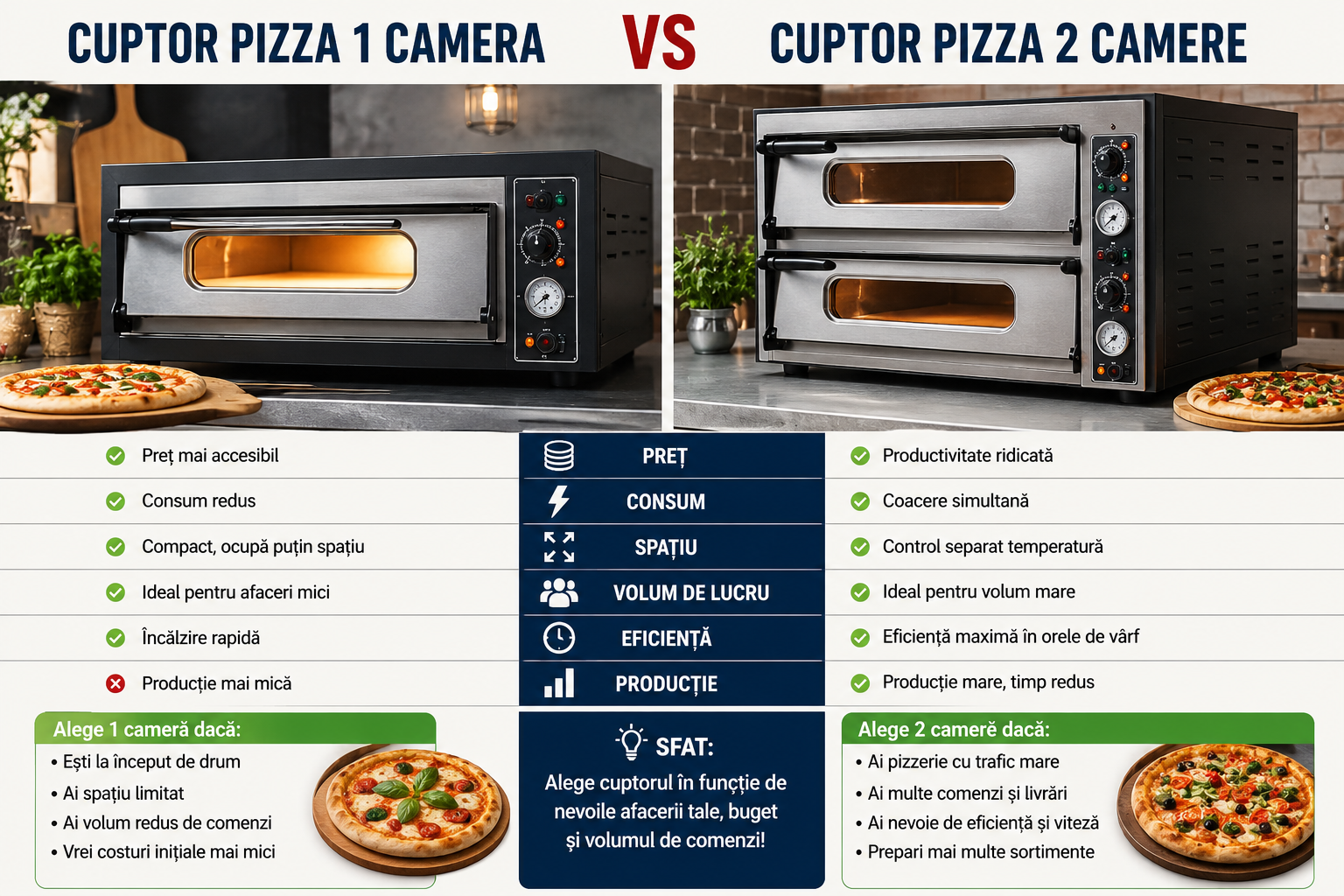 Cuptor pizza 1 camera vs cuptor pizza 2 camere – Ce alegi pentru pizzerie, fast-food sau HoReCa?