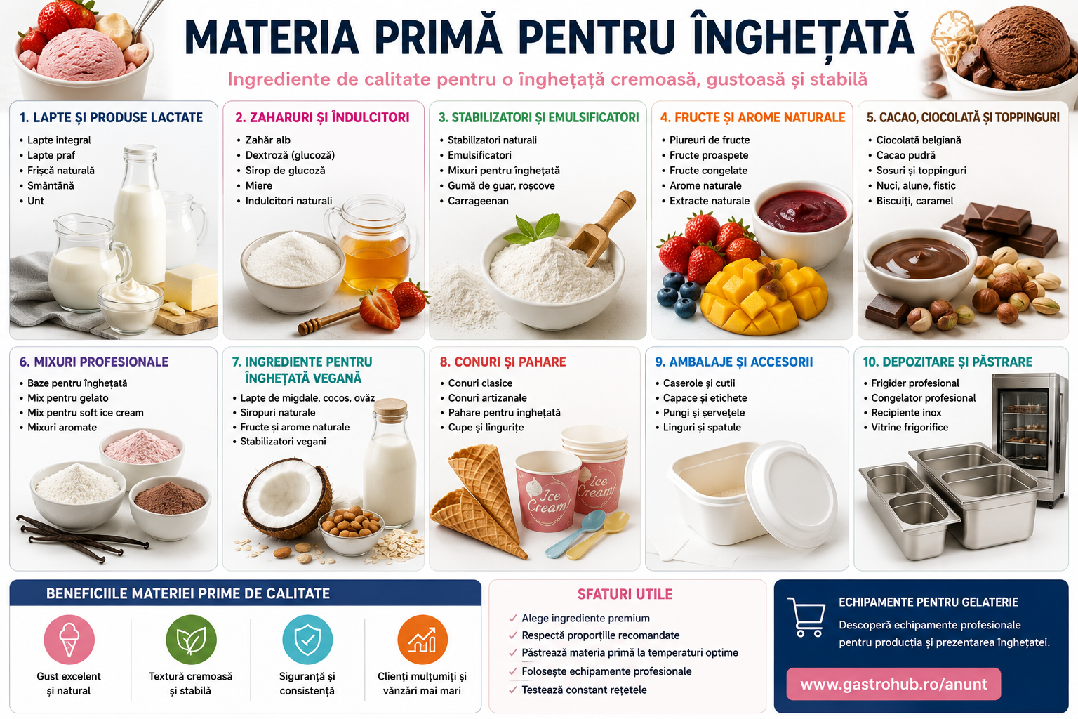 Materia prima pentru inghetata – ingrediente esentiale pentru un produs cremos si gustos