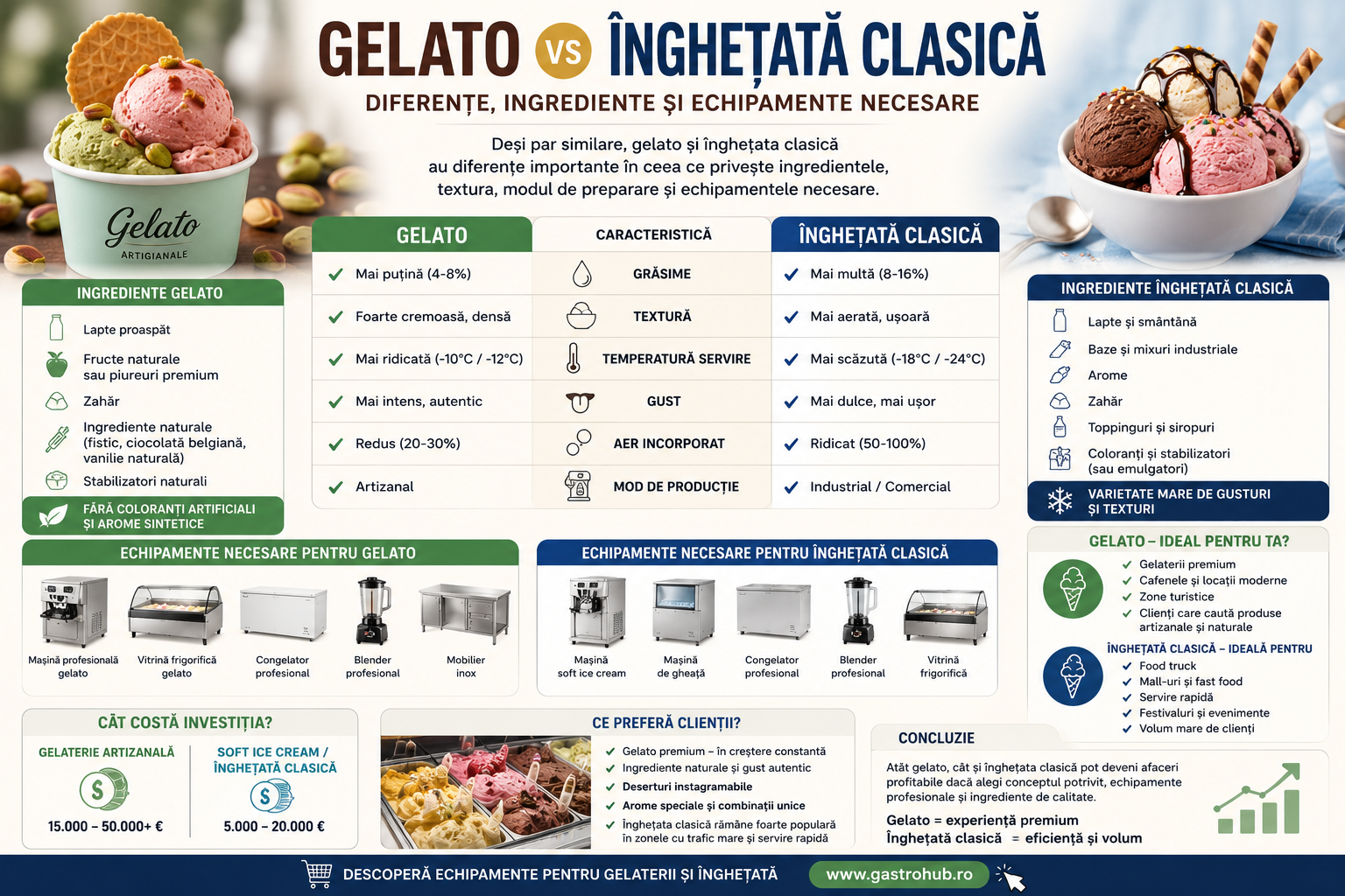 Gelato vs inghetata clasica – diferente, ingrediente si echipamente necesare