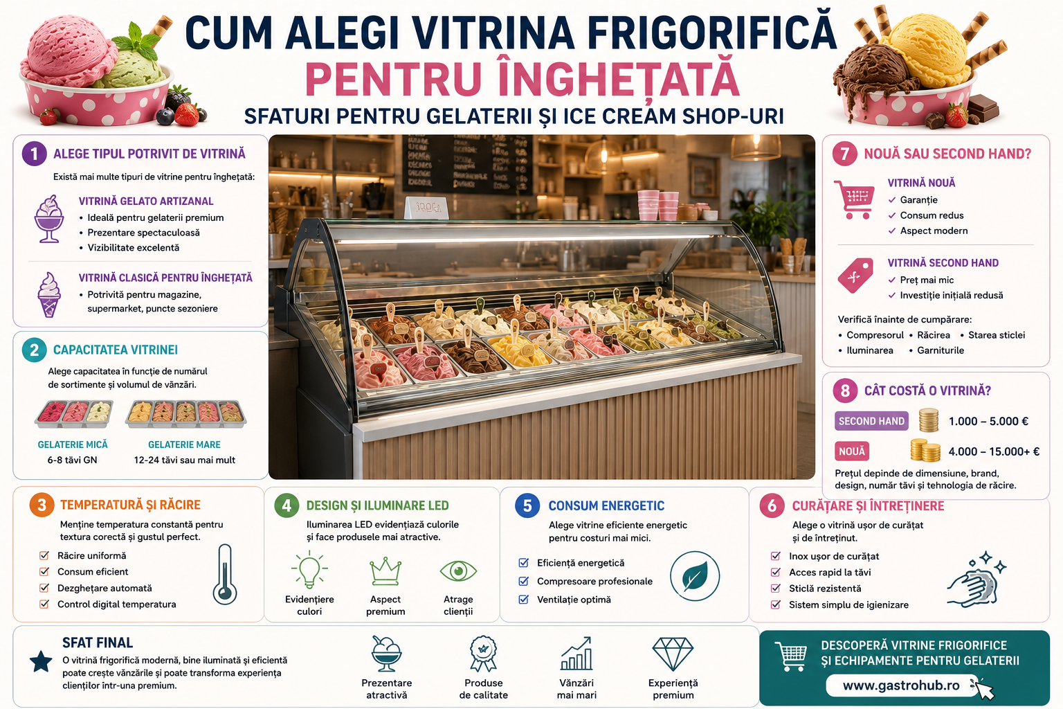 Cum alegi vitrina frigorifica pentru inghetata – sfaturi pentru gelaterii si ice cream shop-uri