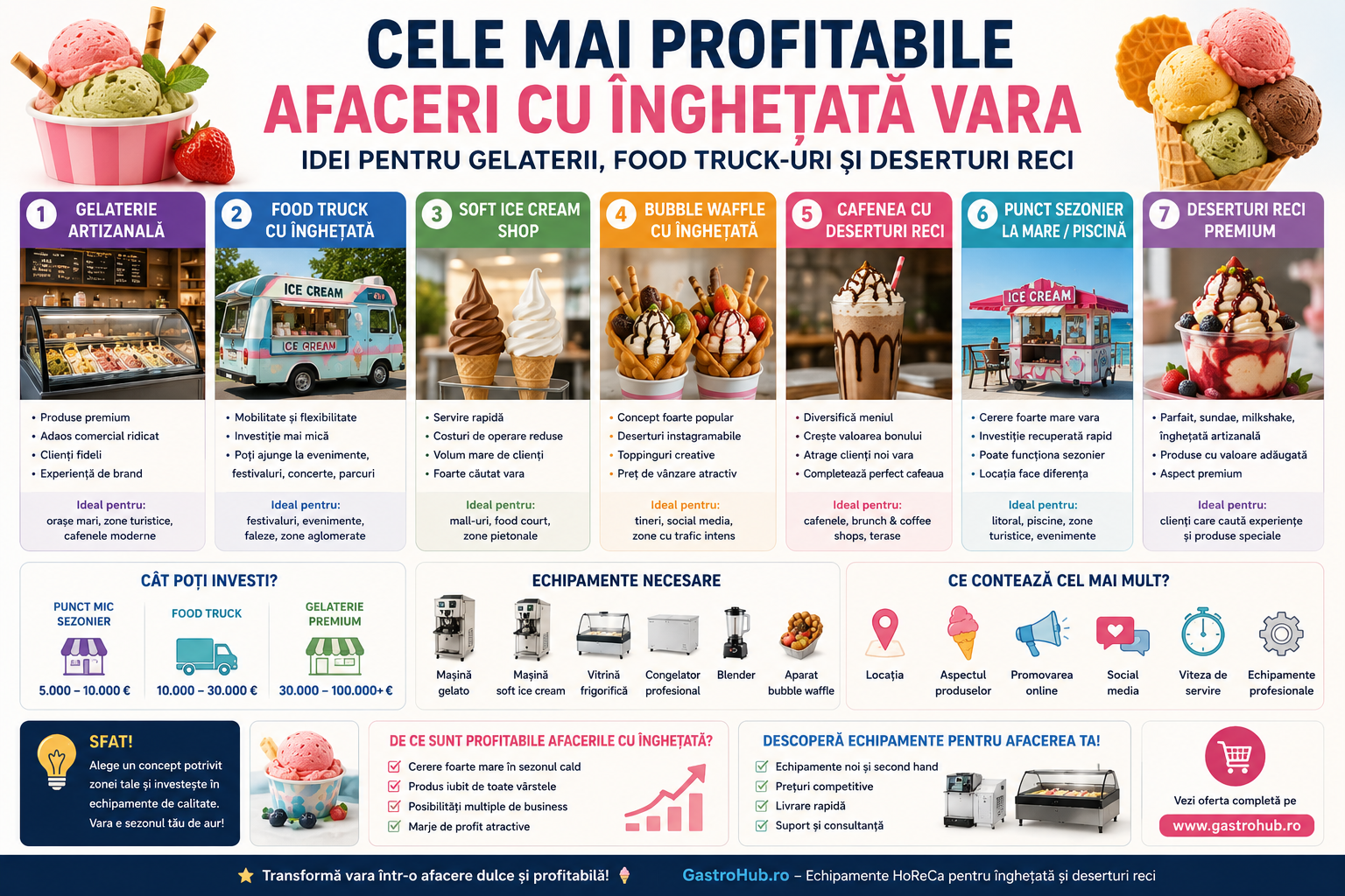 Cele mai profitabile afaceri cu inghetata vara – idei pentru gelaterii, food truck-uri si deserturi reci