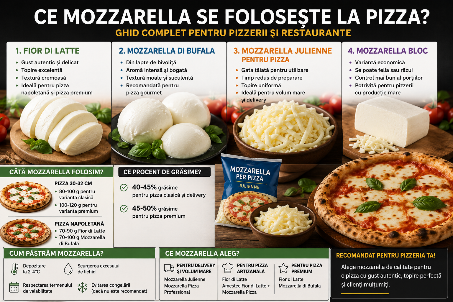 Ce Mozzarella se Folosește la Pizza? Ghid Complet pentru Pizzerii și Restaurante