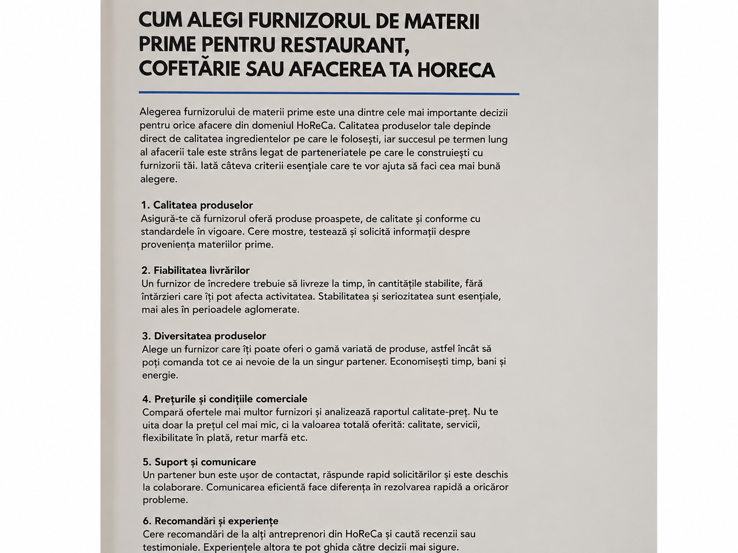 Cum Alegi Furnizorul de Materii Prime pentru Restaurant, Cofetarie sau Afacerea Ta HoReCa