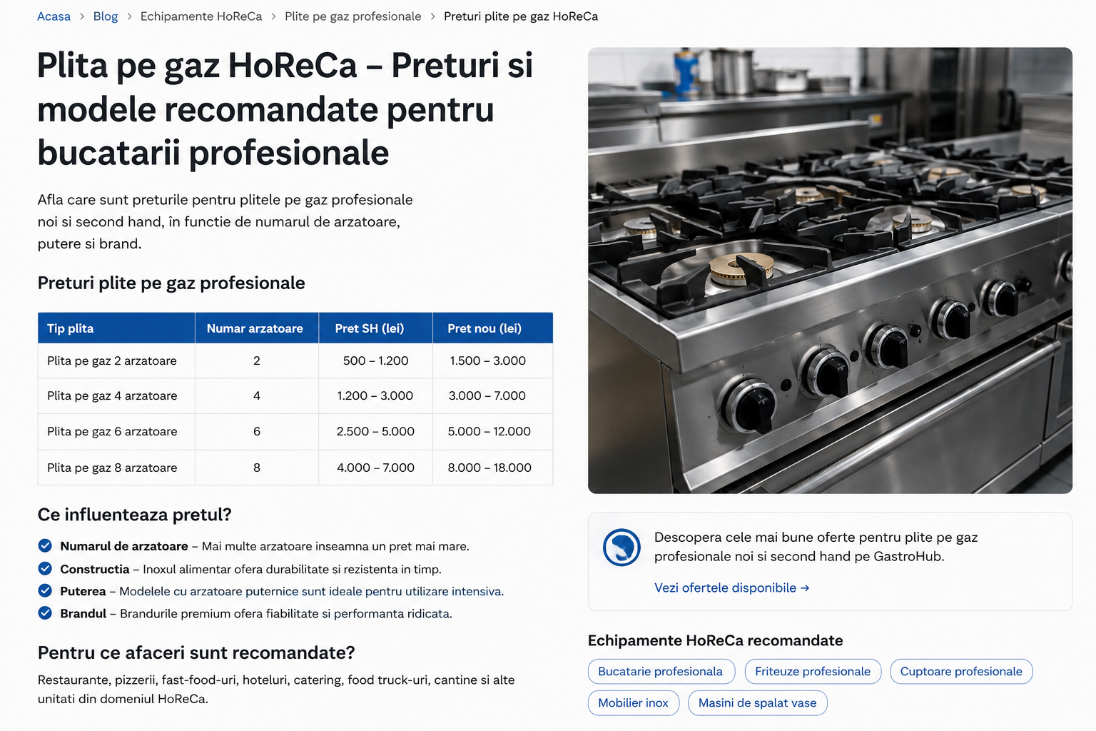 Preturi Plite pe Gaz Profesionale HoReCa in 2026 – Ghid Complet pentru Restaurante si Fast-Food