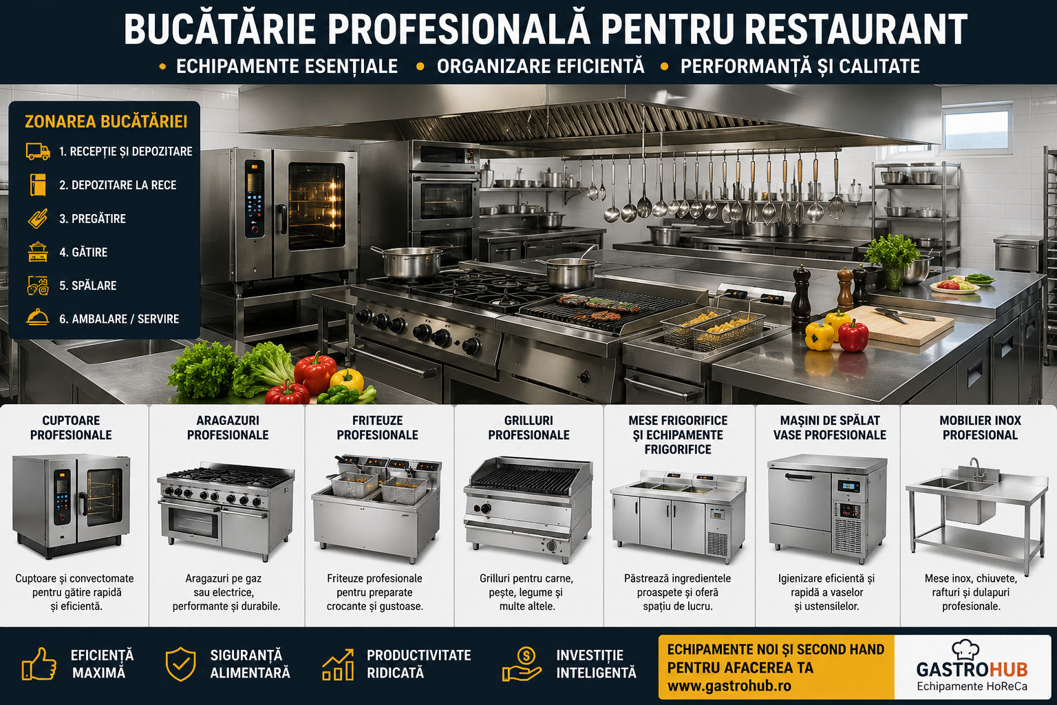 Bucatarie Profesionala pentru Restaurant – Echipamente Esentiale si Sfaturi pentru Organizare