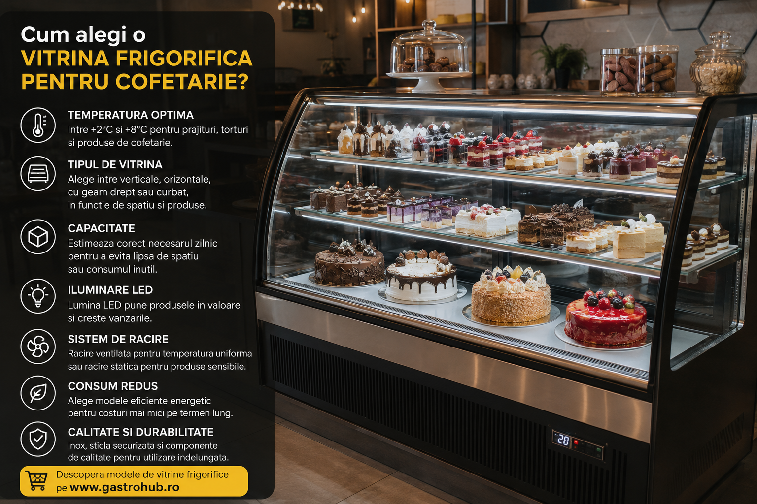 Cum alegi o vitrina frigorifica pentru cofetarie? Ghid complet pentru laboratoare si cofetarii