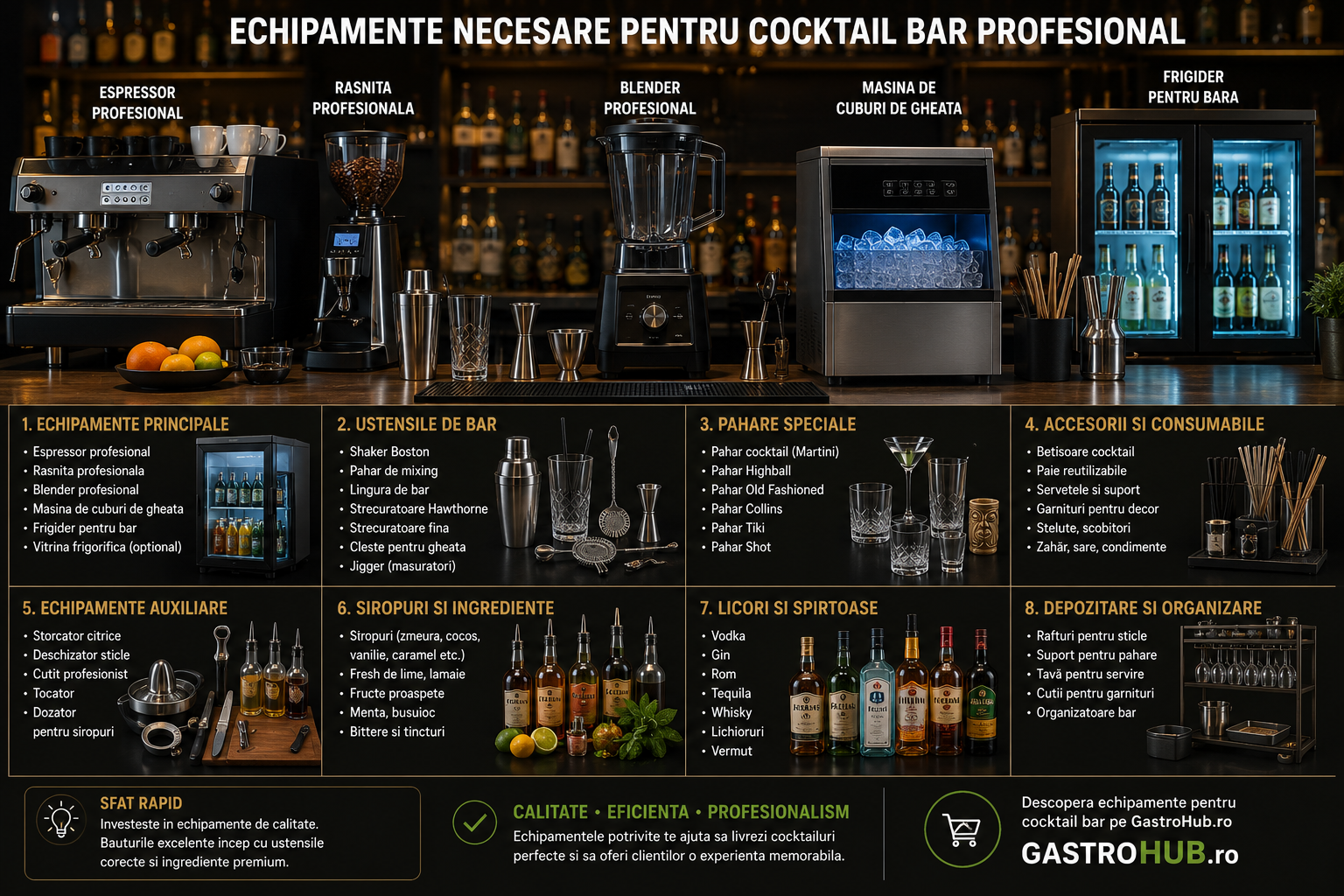 Echipamente necesare pentru un cocktail bar profesional – ghid complet pentru baruri, restaurante si hoteluri