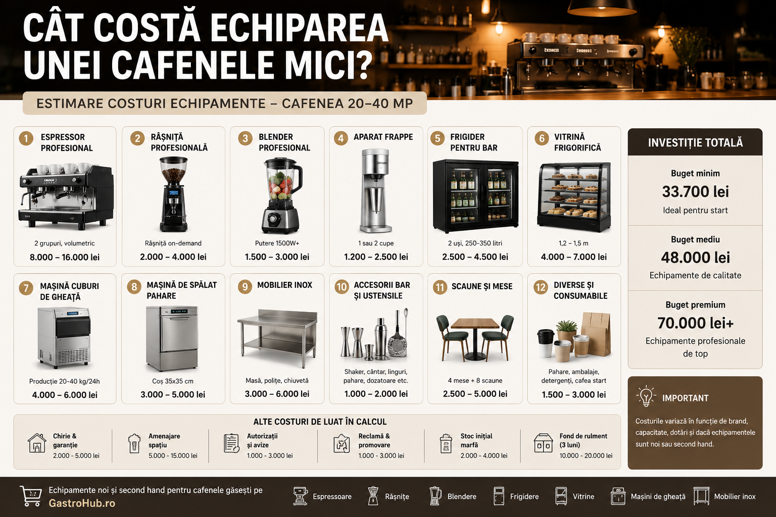 Cat costa echiparea unei cafenele? Ghid complet cu estimari de costuri si echipamente necesare