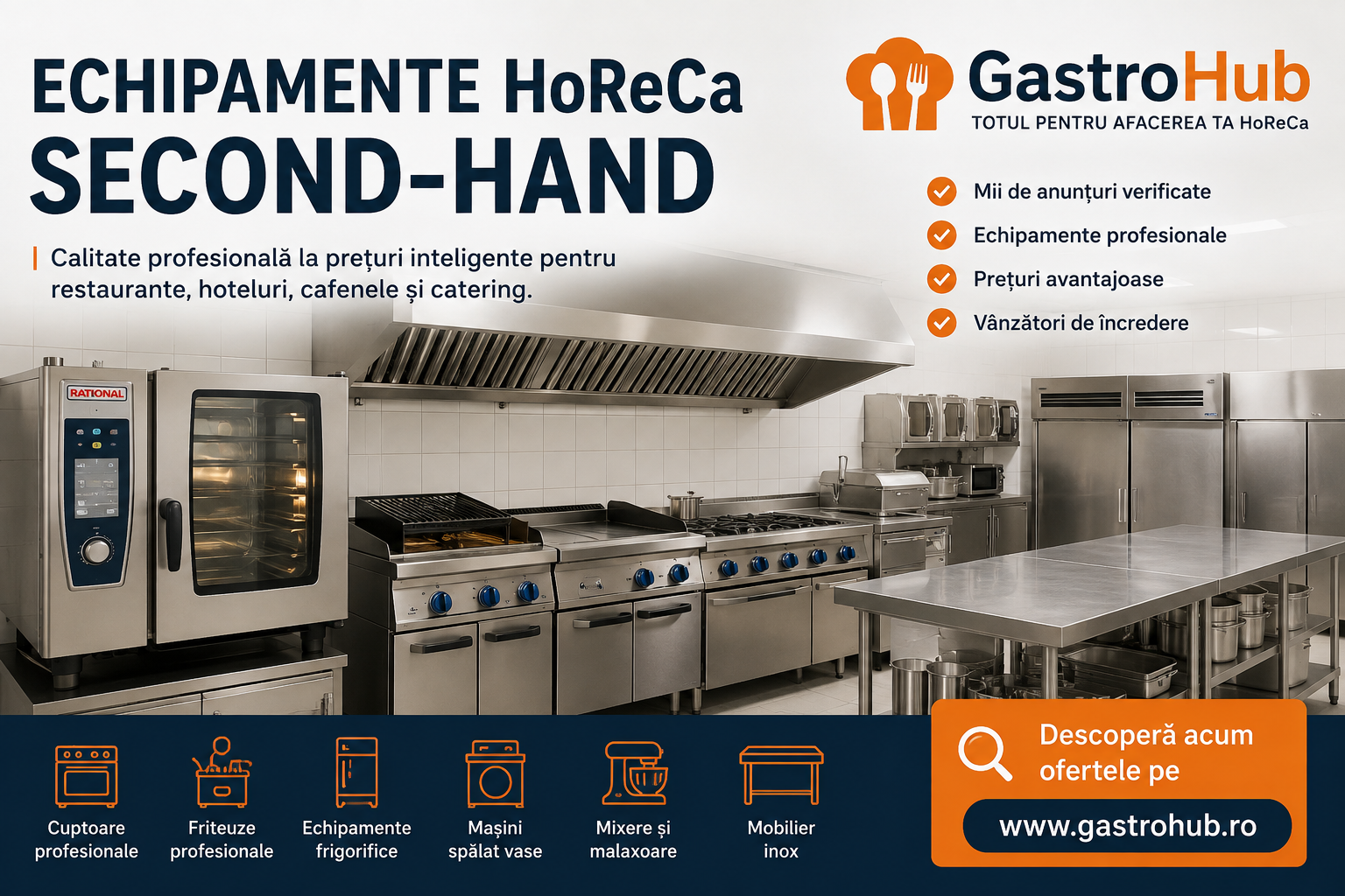 De ce merita sa cumperi echipamente HoReCa second-hand in 2026? Ghid complet pentru restaurante, hoteluri si afaceri din domeniul alimentatiei publice