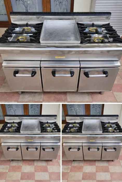 Aragaz profesional inox 4 arzatoare cu plita fry top HoReCa gaz putere mare - Imagine 2
