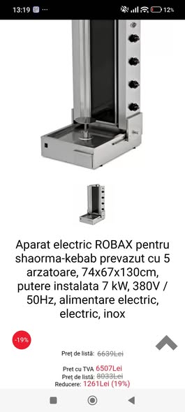 Aparat shaorma profesional Kalitegaz 5 arzatoare – rotisor vertical HoReCa Bucuresti - Imagine 3