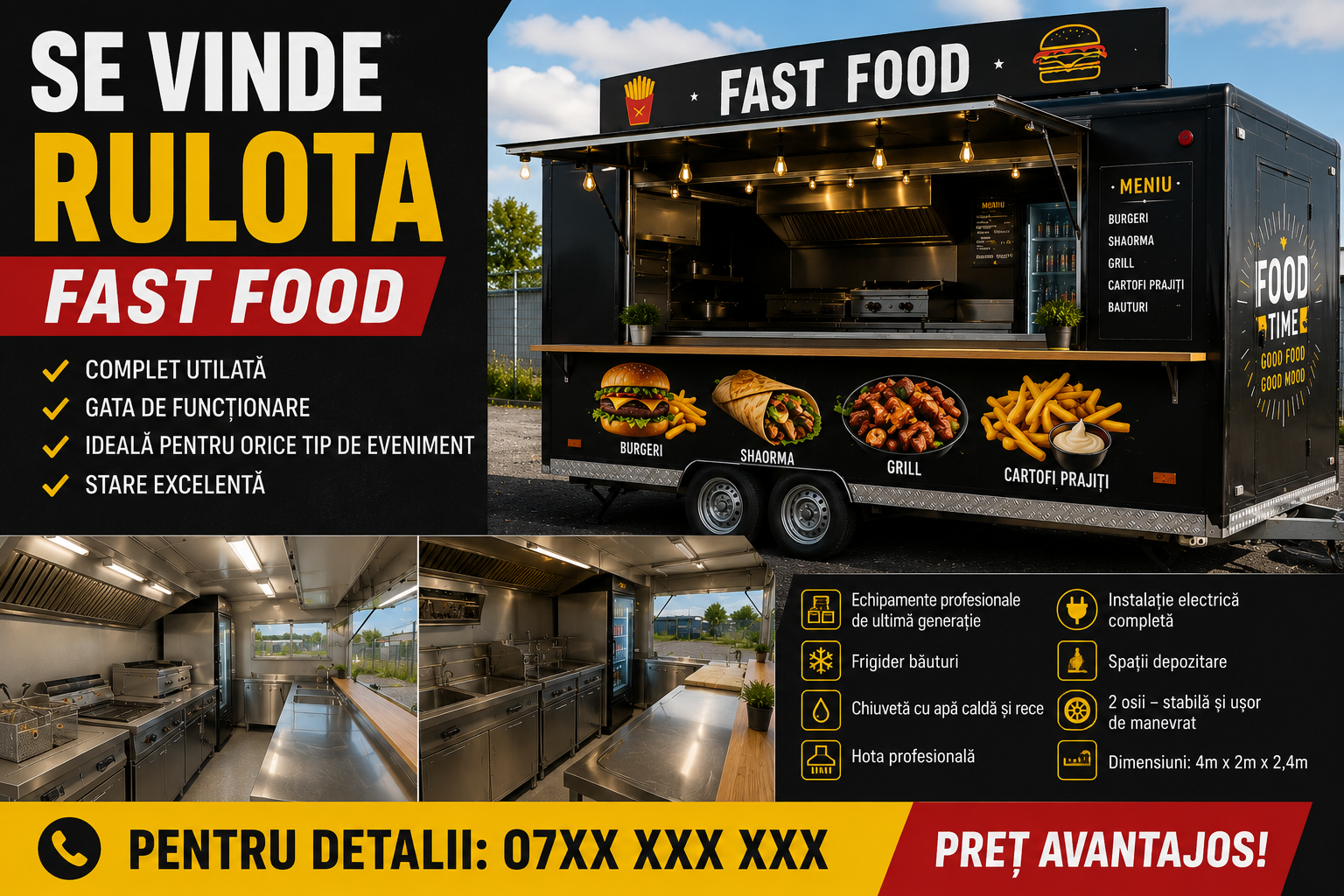 Se vinde  rulota fast food