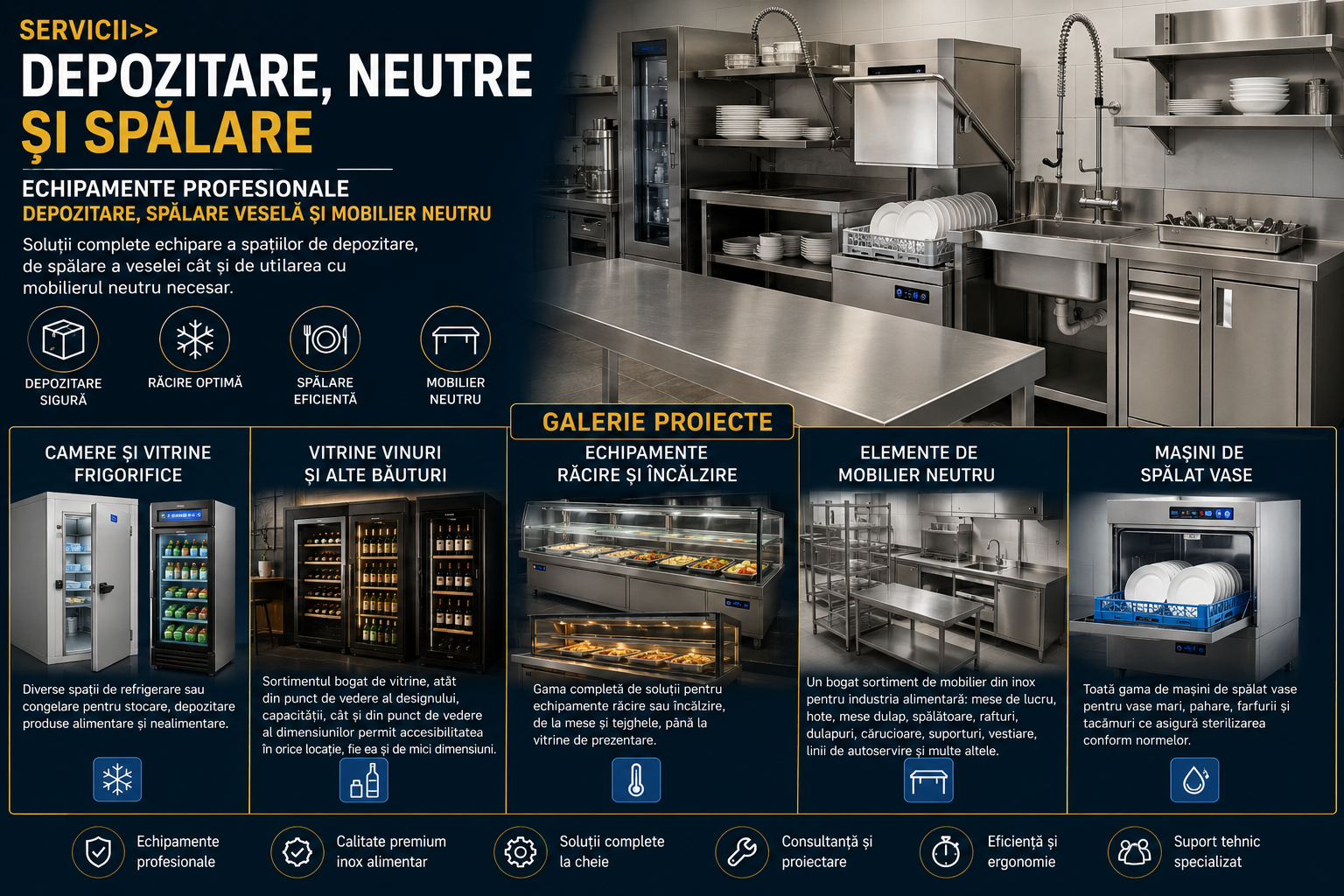 Echipamente profesionale pentru depozitare, spalare vesela si mobilier neutru horeca