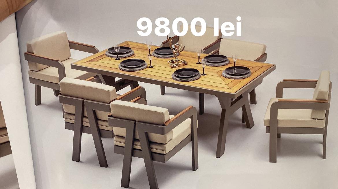 Set mobilier horeca premium pentru terasa si restaurant – masa + 6 fotolii elegante