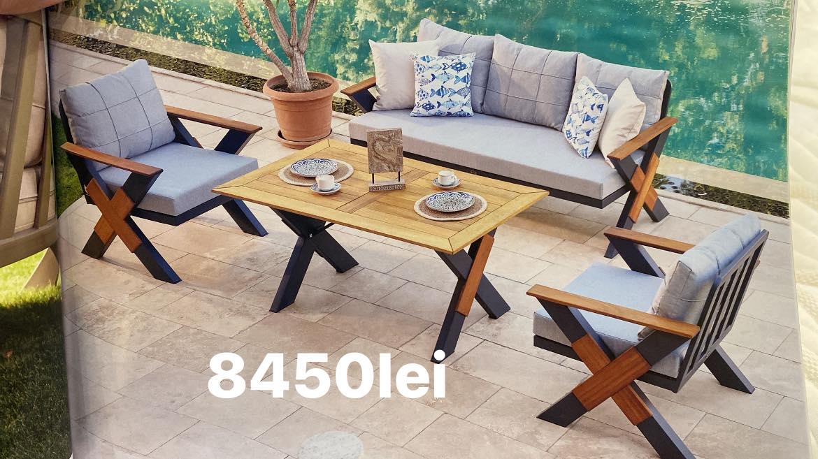 Set mobilier terasa horeca premium – canapea, fotolii si masa moderna – design elegant