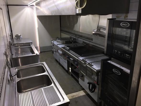 Bucatarie mobila profesionala Volvo complet utilata – food truck horeca – autorizata DSV – 25.000 euro