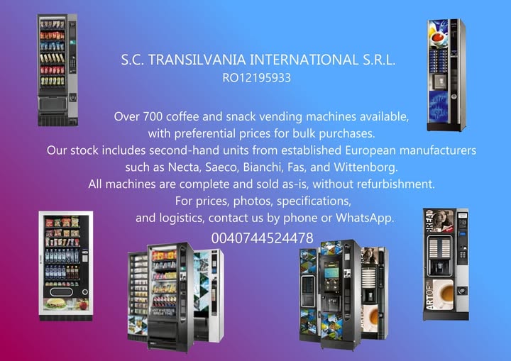 Automate vending profesionale second hand – cafea, snack & bauturi – stoc 700+ aparate