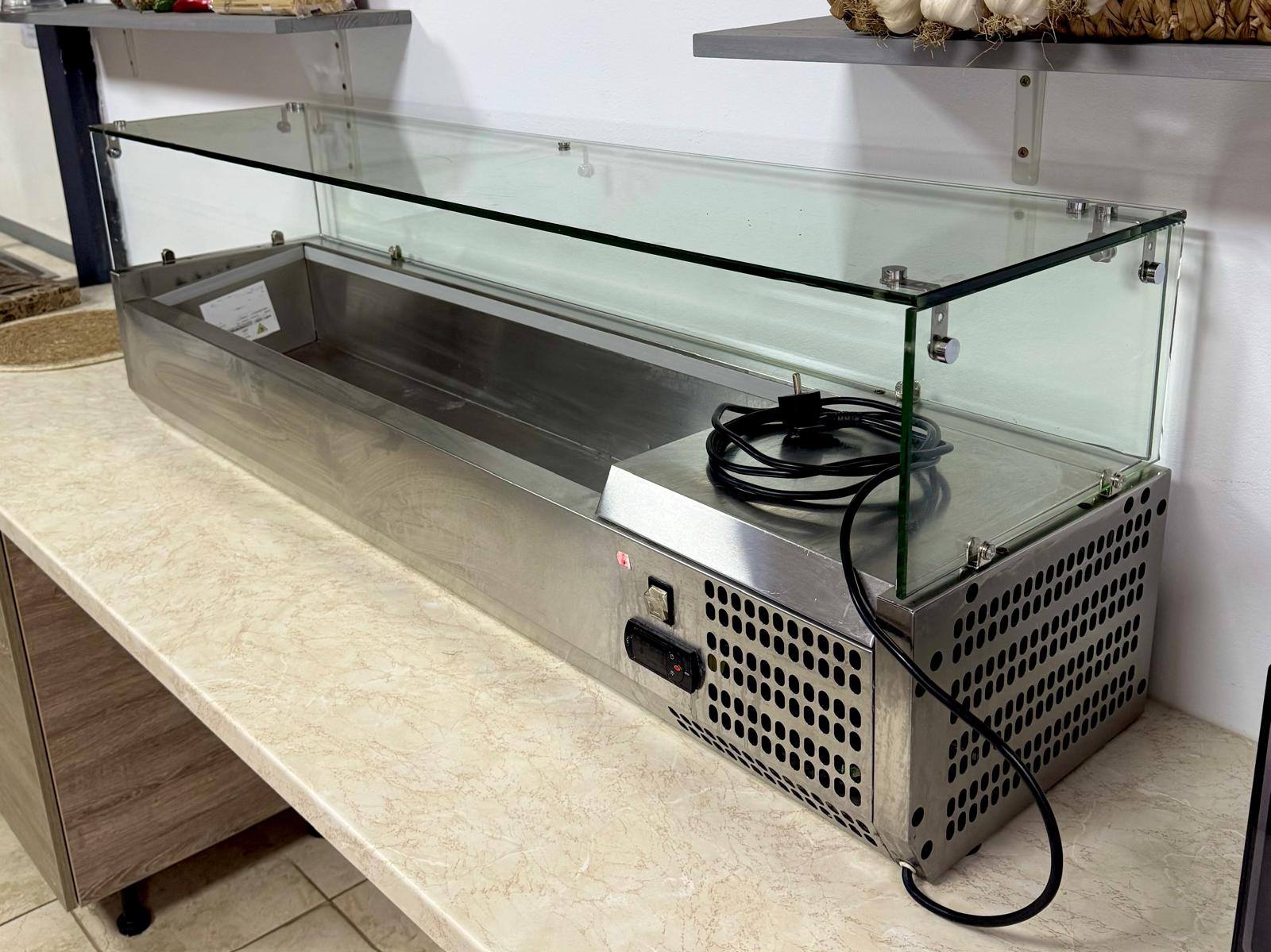 Vitrina frigorifica profesionala inox cu geam – ideala pentru ingrediente pizza, fast-food si HoReCa