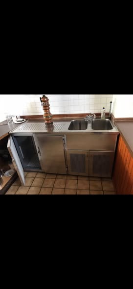Bar profesional inox cu frigider 2 usi, chiuveta dubla si racitor instant bere – complet echipat pentru pub sau restaurant