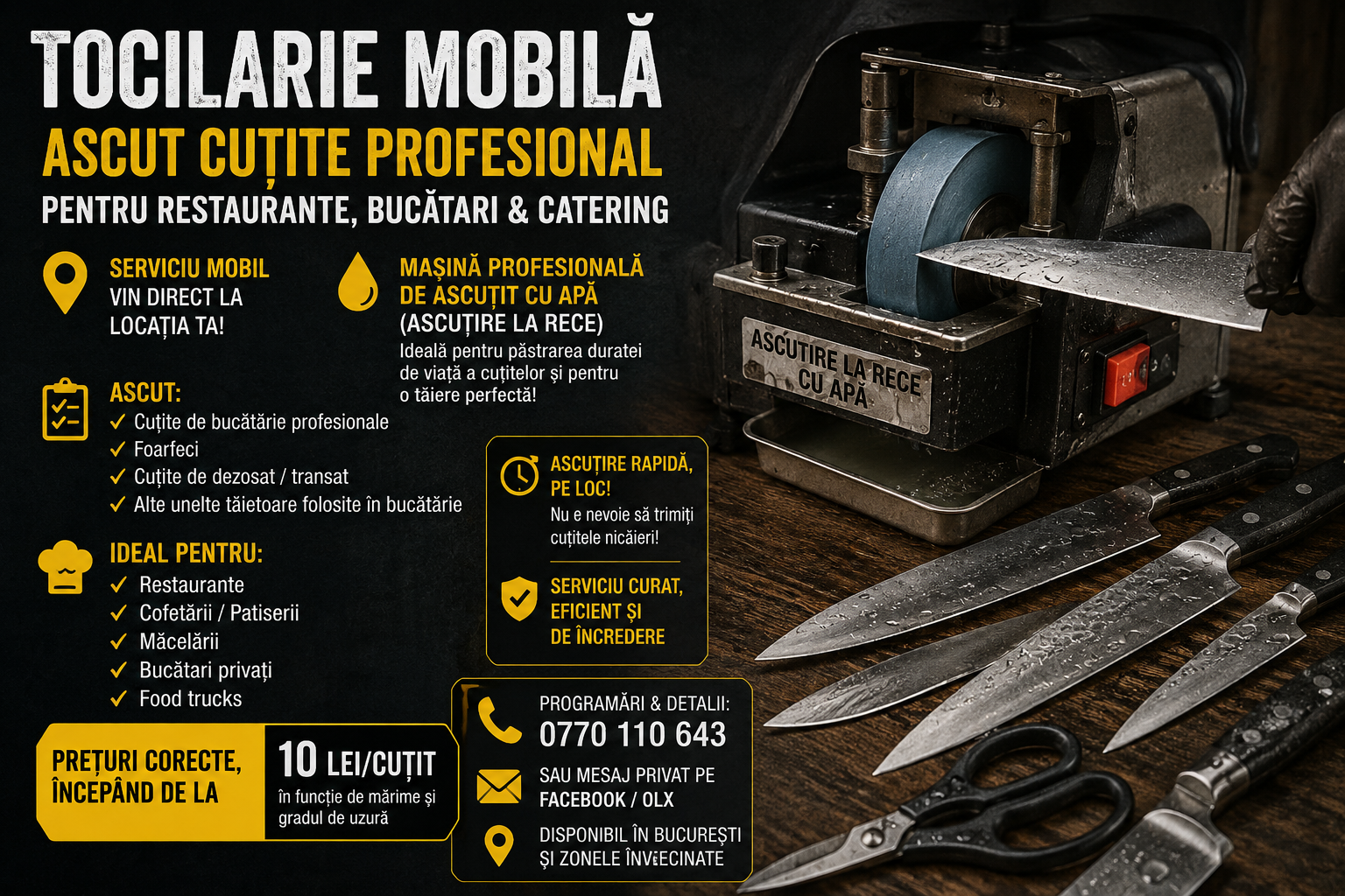 Tocilarie Mobila Profesionala – Ascutire Cutite pentru Restaurante, Bucatari si Catering in Bucuresti