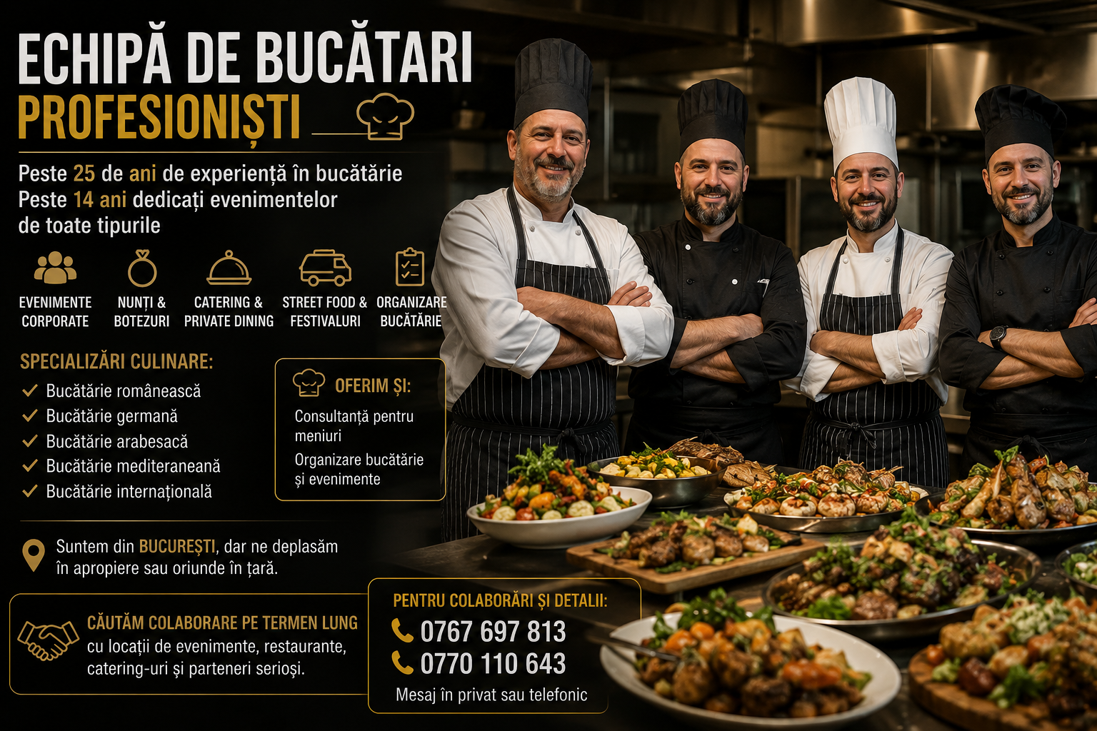 Echipa de Bucatari Profesionisti pentru Evenimente, Catering si Restaurante – Bucuresti & Tara