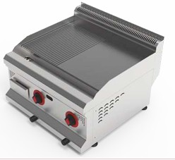 Gratar Profesional pe Gaz din Inox cu 2 Arzatoare - Placa Neteda si Striata