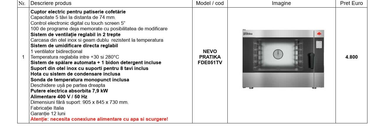 Cuptor Profesional Patiserie si Cofetarie Nevo Pratika FDE051TV - 5 Tavi