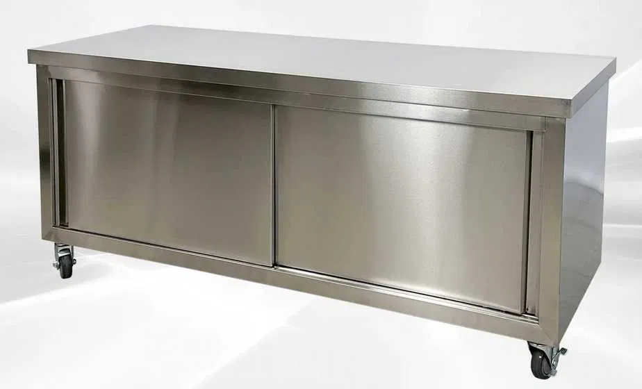 Masa dulap profesionala din inox cu usi glisante si polita, diverse dimensiuni
