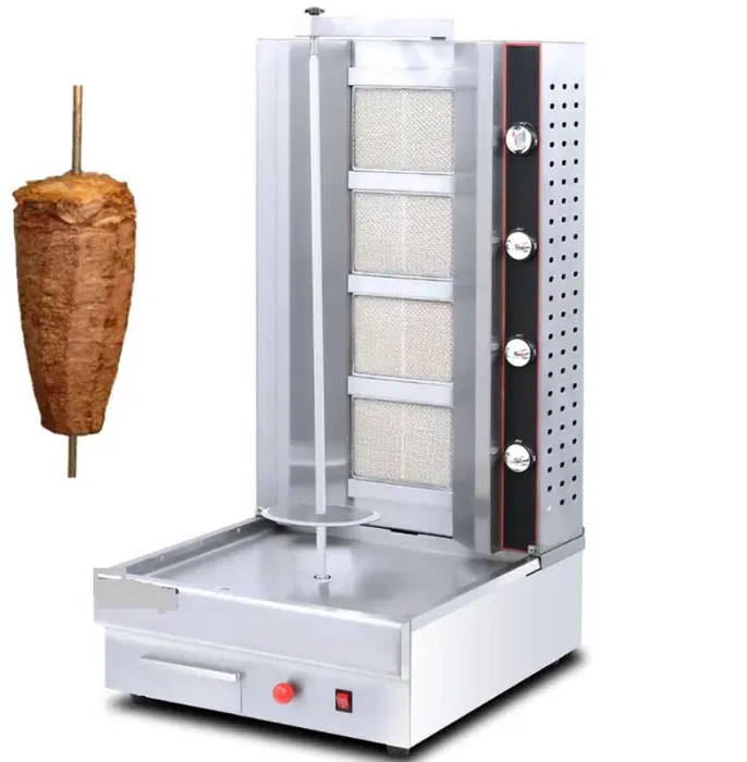 Rotisor profesional pentru kebab si shaorma cu 3 sau 4 arzatoare, inox, motor inferior