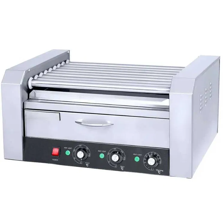 Aparat Hot Dog Profesional cu 9 role, grill pentru crenvursti din inox
