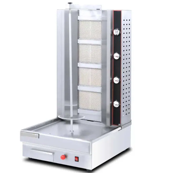 Rotisor profesional pentru shaorma si kebab cu 4 arzatoare, GPL sau gaz natural, motor inferior