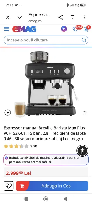 Breville Barista Max Plus Nou – Espressor Manual Premium cu Rasnita Integrata - Imagine 2