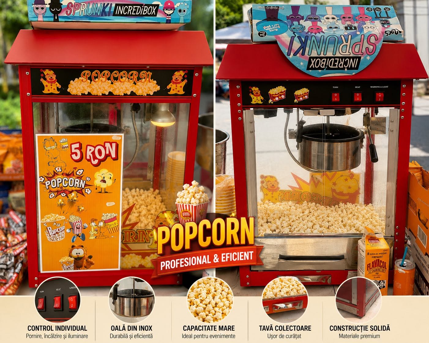 Masina Profesionala de Popcorn – Ideala pentru Evenimente, Cinema, Targuri si Afaceri