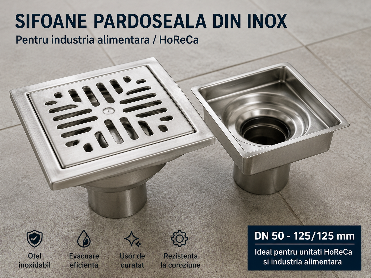 Sifoane de Pardoseala din Inox pentru Industria Alimentara si HoReCa - DN 50-125