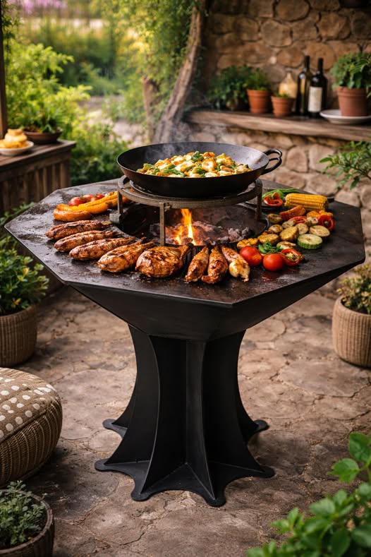 Gratar Hexagonal Premium pentru Gradina - Plita din Otel 10 mm si Design  grill Modern