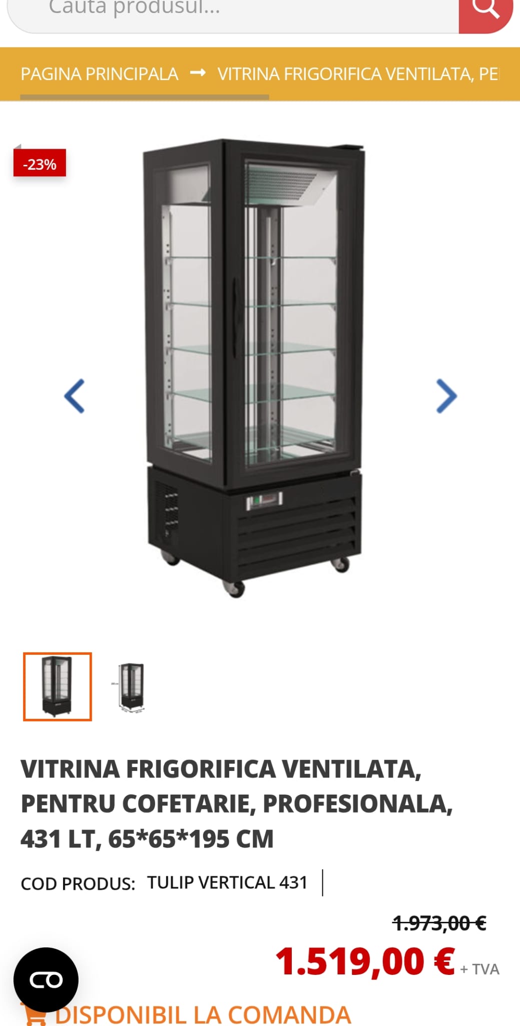 Vitrina ventilata pentru cofetărie profesionala -Vitrina frigorifica profesionala ventilata pentru cofetarie, 431 litri - Display premium pentru prajituri si deserturi