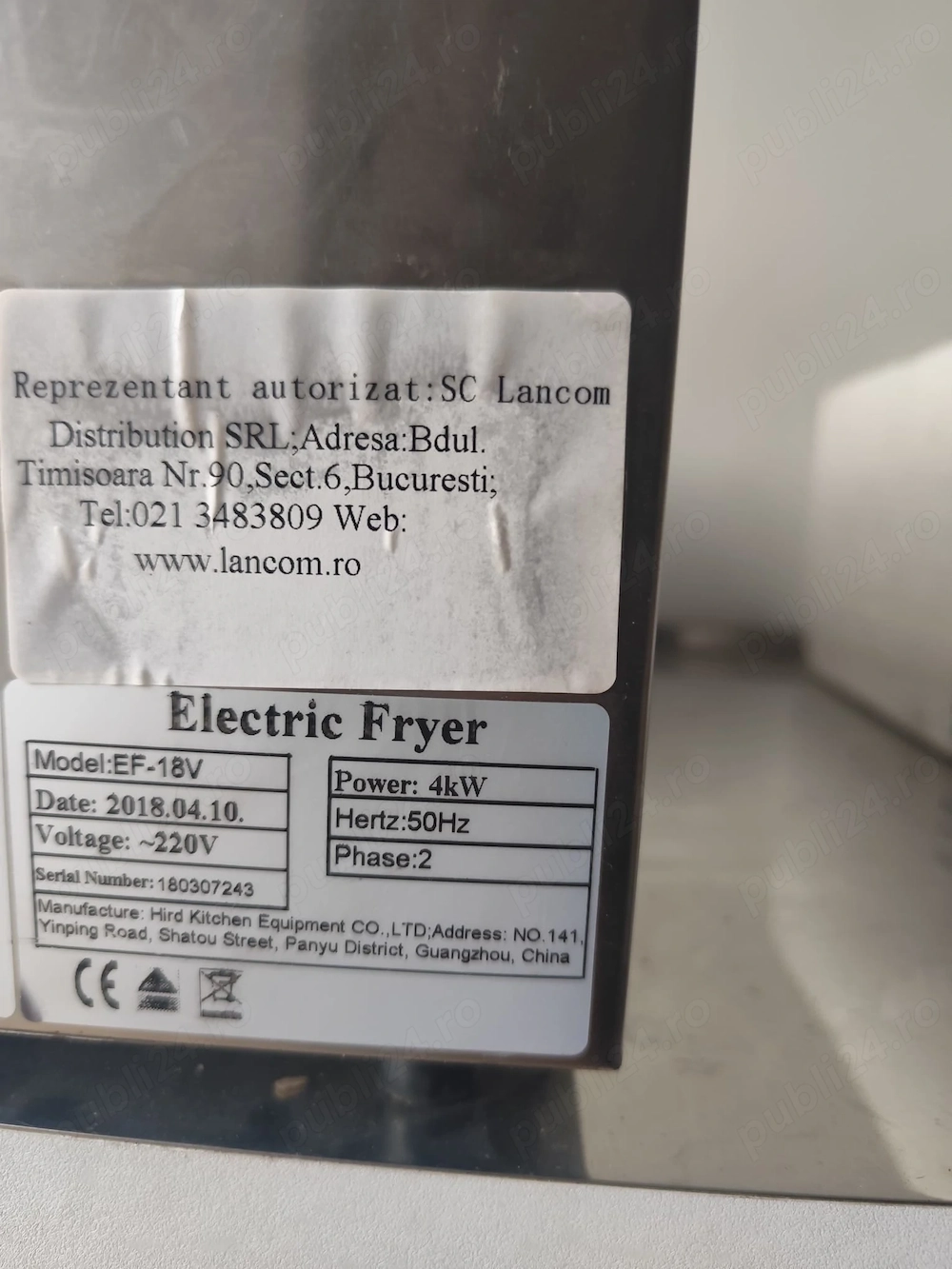 Friteuza electrica profesionala LANCOM EF-18V 18L 4kW 220V noua pentru gogoserie, fast-food si restaurant - Imagine 2