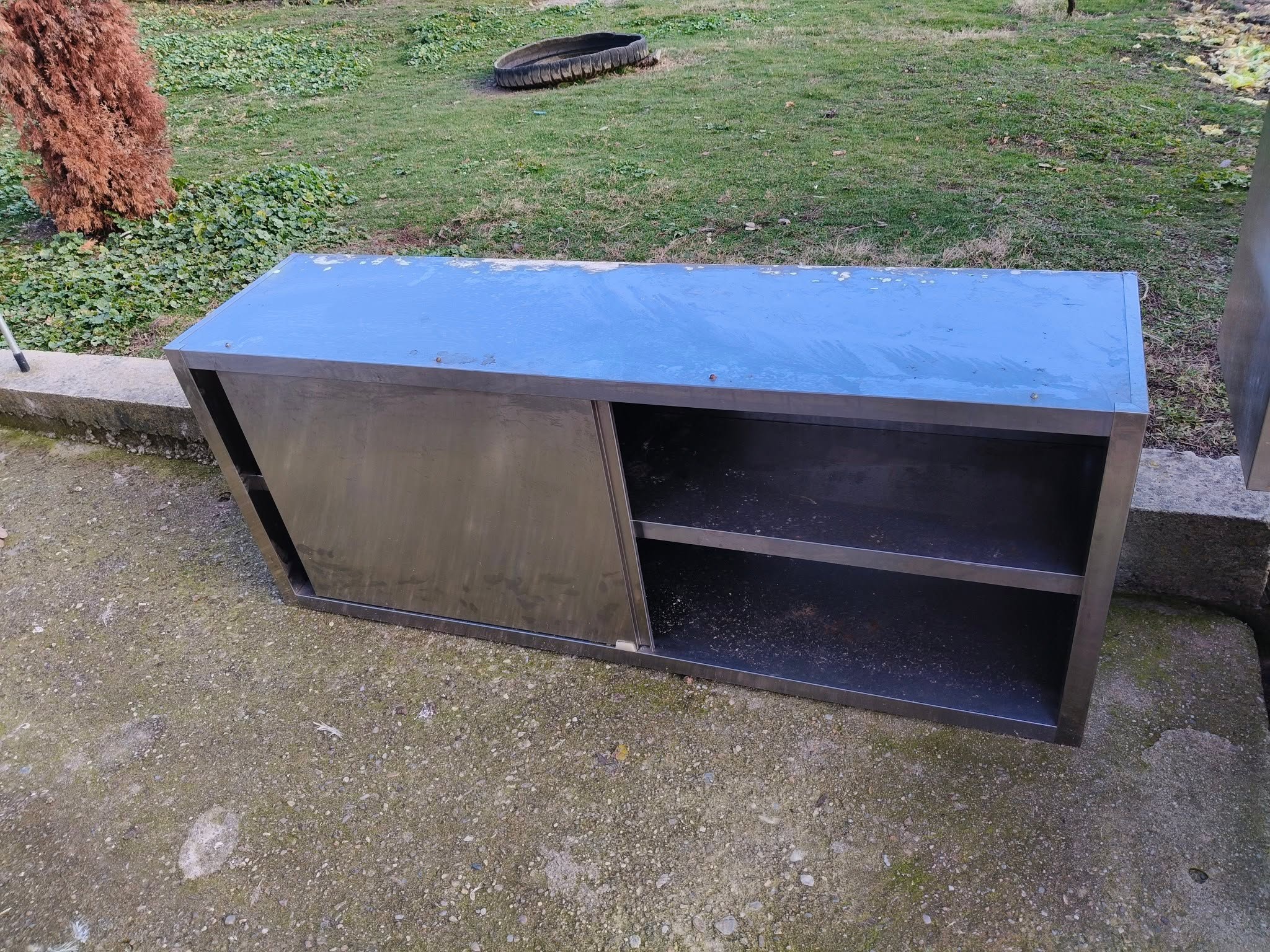 Dulap profesional inox cu usi culisante si raft interior