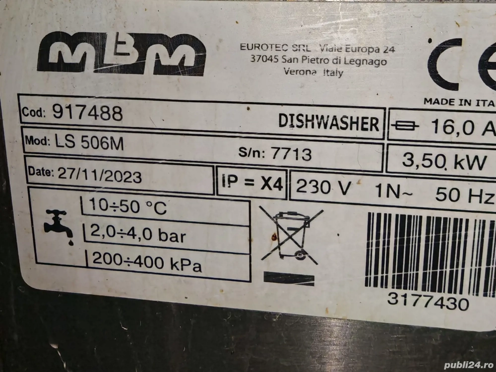 Vand masina de spalat vase profesionala LS 506 M – ideala pentru restaurante, hoteluri si catering