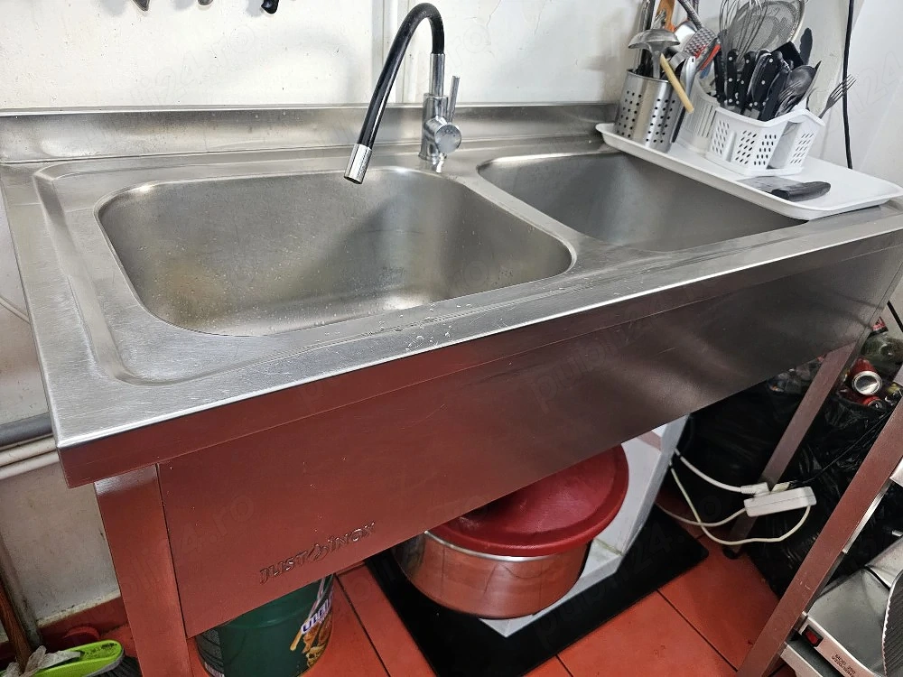 Vand chiuveta profesionala inox cu 2 cuve mari Just Inox – ideala pentru restaurante si bucatarii HoReCa