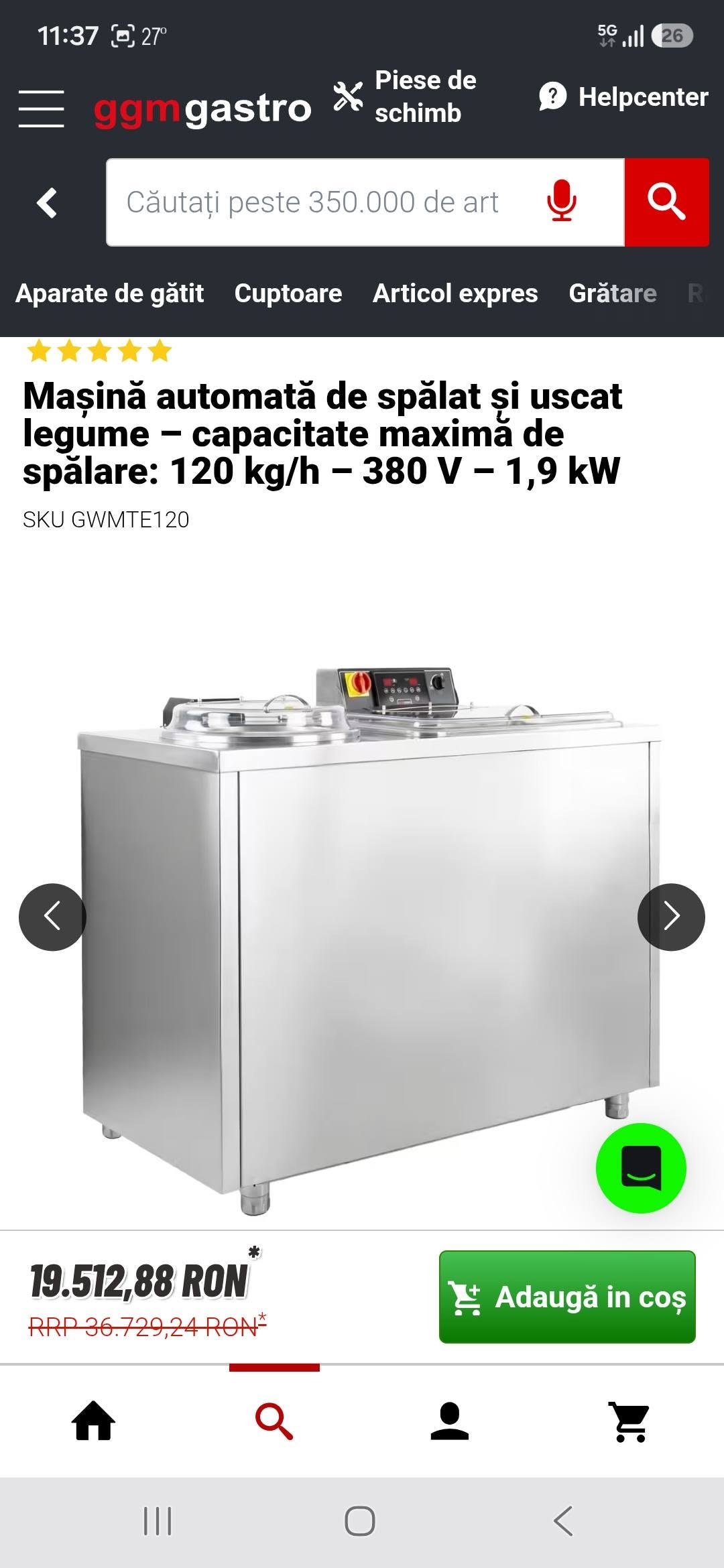 Masina Profesionala pentru Spalat si Uscat Legume si Fructe - Echipament Industrial HoReCa, Aproape Nou