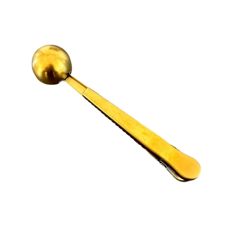 Lingurita multifunctionala pentru cafea cu clema, inox auriu, 17.5 x 3.7 cm - Imagine 3