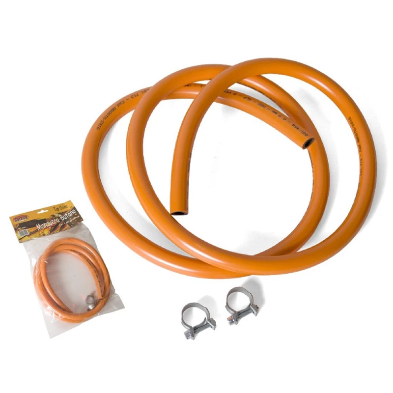 Set furtun gaz GPL profesional 1,5 m cu inserție, Ø9 mm, 2 coliere – Guison - Imagine 2