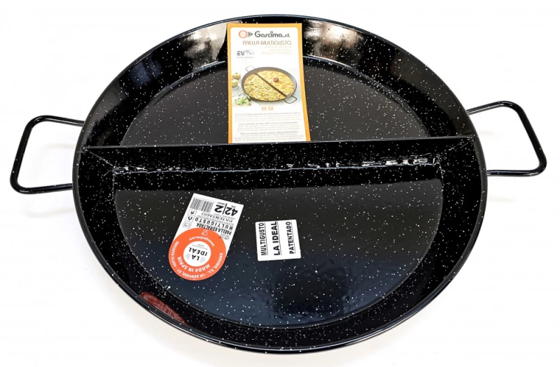 Tigaie Paella MultiGusto Garcima 50 cm cu 2 compartimente din otel emailat pentru paella si gatit profesional HoReCa