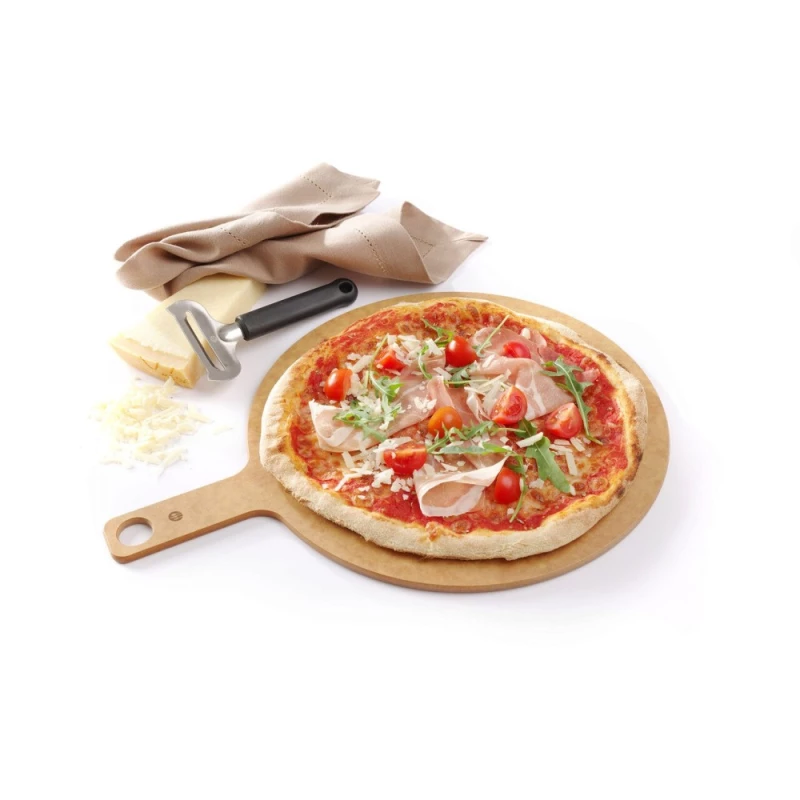Platou Servire Pizza Hendi 30.5 cm cu Maner din Lemn Laminat Rezistent la 175°C pentru Pizzerii si Restaurante