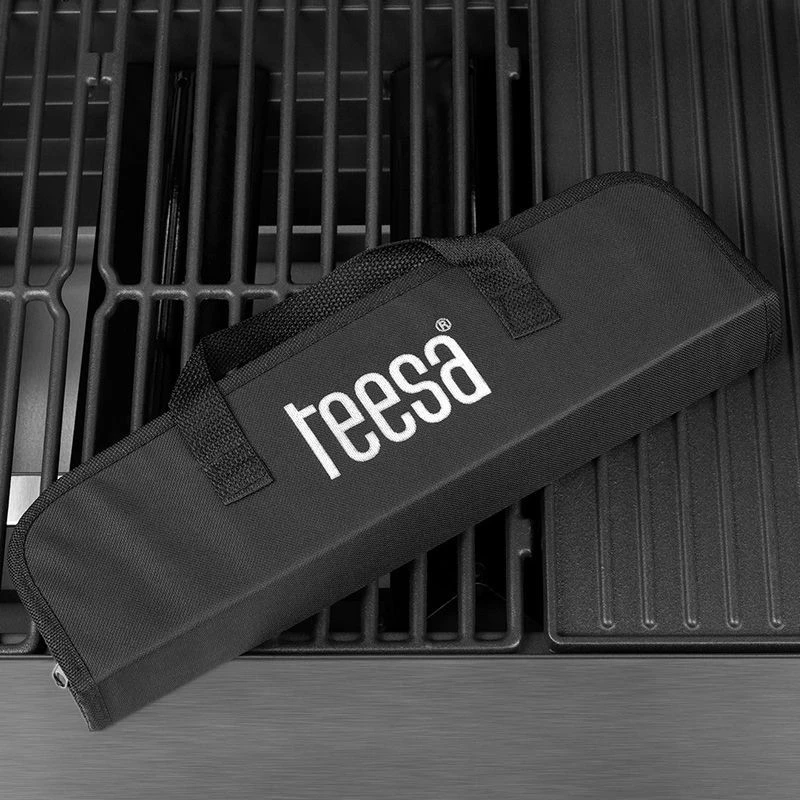 Set Ustensile Gratar Teesa TSA0110 din Inox, 3 Piese cu Etui - Cleste, Furculita si Spatula BBQ - Imagine 2